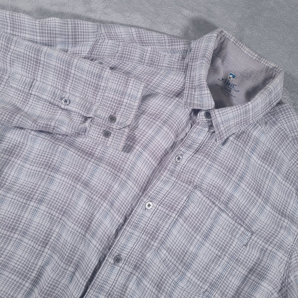 Kuhl Shirt Mens Large Gray Plaid Button Down Long Sleeve Modal‎ Blend Soft Knit